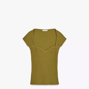 Olive Green Ribbed Sweetheart Neckline Top